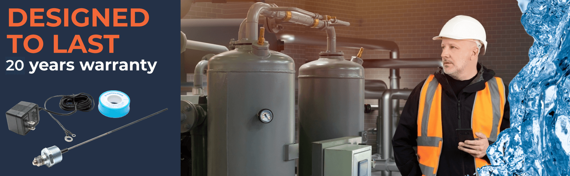 Corrosion Guard  - universel drevet anodestang til vandvarmere, 40-89 gallons, passer til ethvert brand - US Adapter